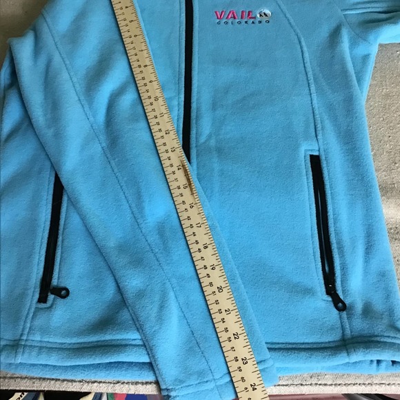 Vail Colorado Womens Fleece Jacket Full Zip Long Sleeve Zipper Pockets Blue Sz S - Picture 9 of 11
